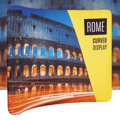 Rome, 2.4 x 3m curved fabric stand with double sided print