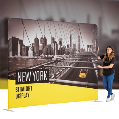 New York 2.4 x 3m straight exhibition fabric stand with double sided print.