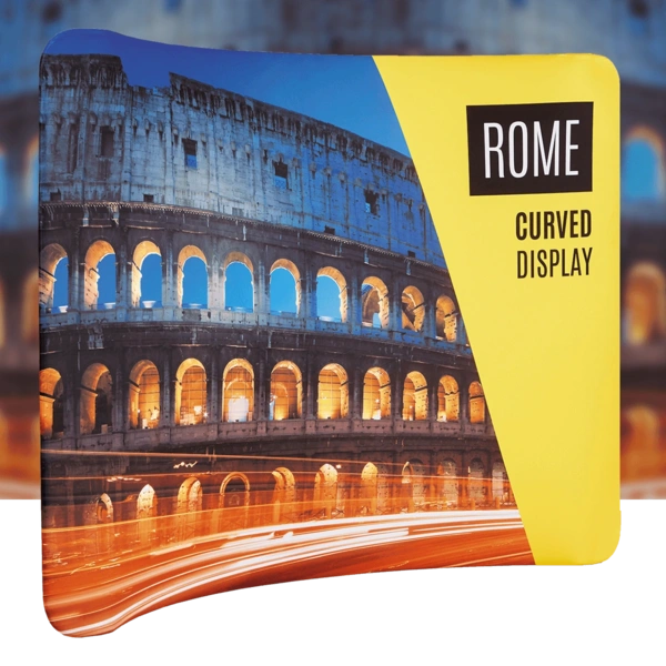 Rome, 2.4 x 3m curved fabric stand with double sided print