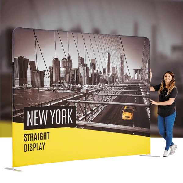 New York 2.4 x 3m straight exhibition fabric stand with double sided print.